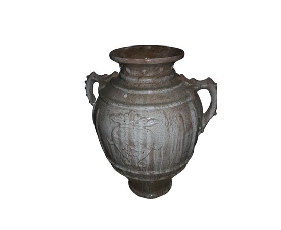 Pair of large antique glazed terracotta jars from the early 1900s