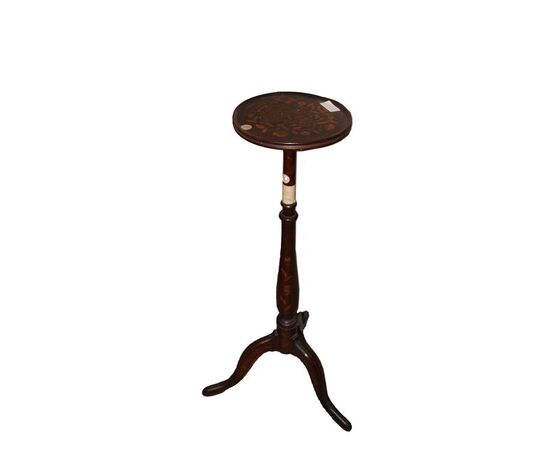 Early 1800s Dutch plant stand or high table, richly inlaid in mahogany.