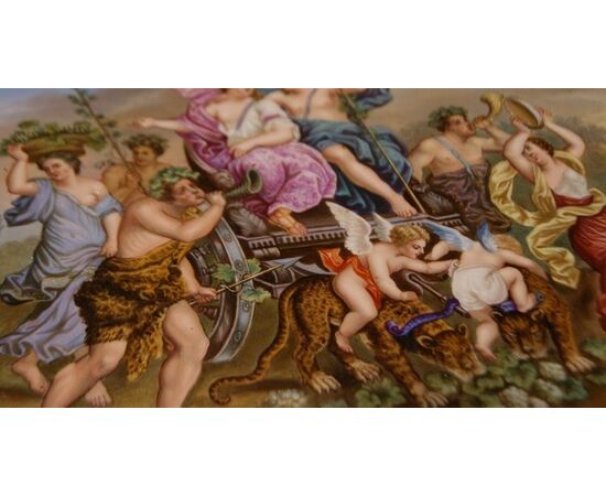 Antico vassoio in porcellana Manifattura Vienna del 1800 con personaggi