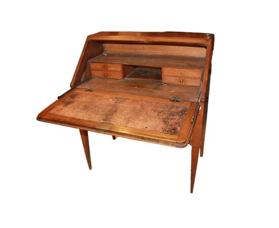Late 18th-century French drop-front desk in inlaid walnut wood