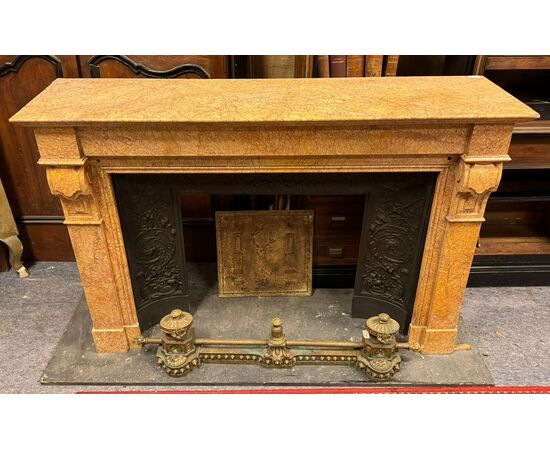 CHM892 - Antique fireplace in Siena Yellow marble, 19th century, dimensions cm L 146 x H 103 x D 3