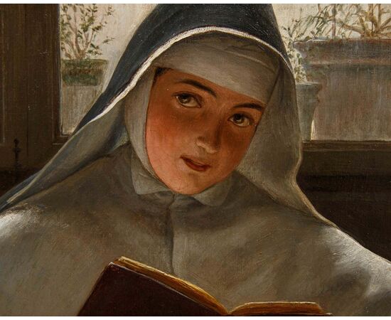 Ferdinando Brambilla (Milan, 1838-1921), Reading Nun