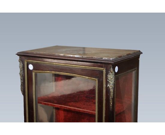 French Transition style display cabinet, 1 door from the 1800s in rosewood with marble top and bronzes