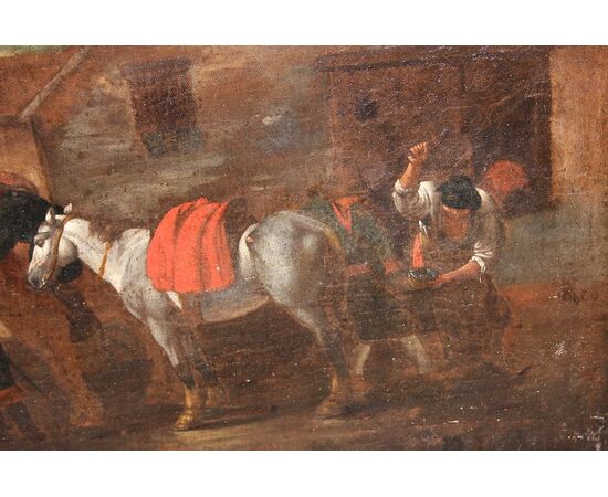 Oil on canvas from the late 1600s, early 1700s depicting a Farrier