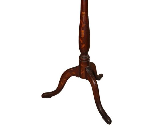 Early 1800s Dutch plant stand or high table, richly inlaid in mahogany.