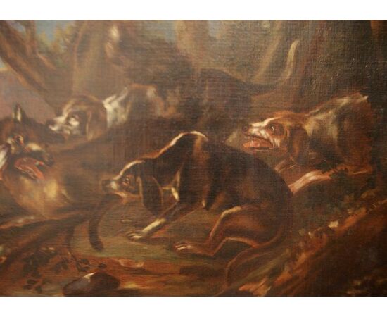 Pair of Italian 17th-century oil on canvas "Hunting Scenes"