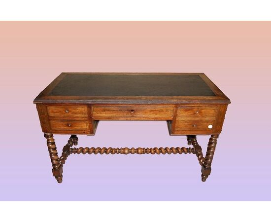 Stunning antique French desk from the early 1800s, Charles X style, with inlays and brass inlay.