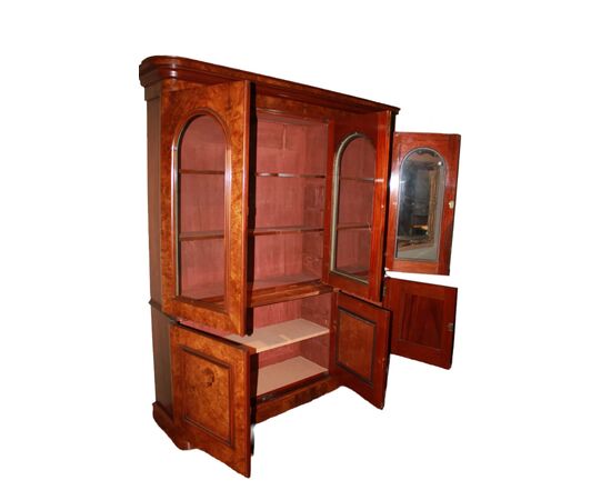 Grande Libreria Bookcase stile Vittoriano in Radica di Noce