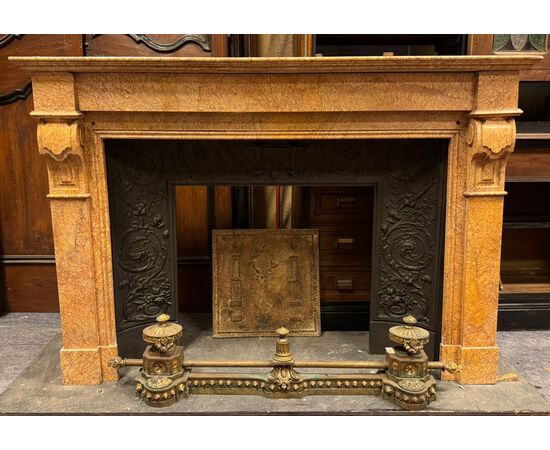 CHM892 - Antique fireplace in Siena Yellow marble, 19th century, dimensions cm L 146 x H 103 x D 3
