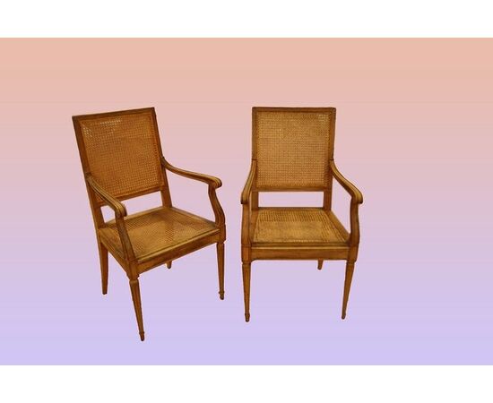 Set of 6 late 1800s French walnut straw armchairs.