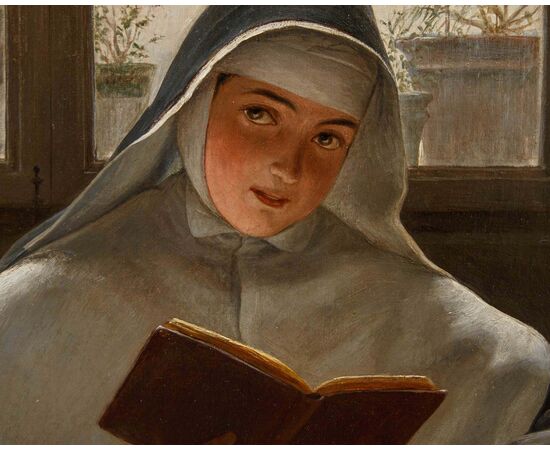 Ferdinando Brambilla (Milan, 1838-1921), Reading Nun