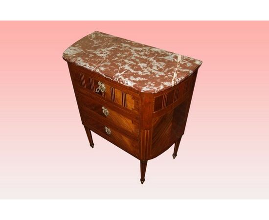 Small French Louis XVI style chest of drawers with marble top, from the 1800s