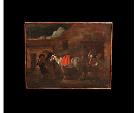 Oil on canvas from the late 1600s, early 1700s depicting a Farrier