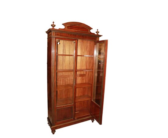 Vetrina Libreria 2 Porte Francese stile Luigi XVI in Legno di Mogano con Ottoni