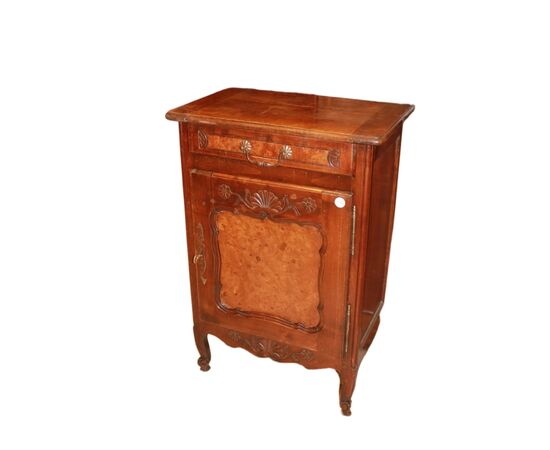 Piccola Credenza Provenzale in legno di noce e olmo ad 1 anta