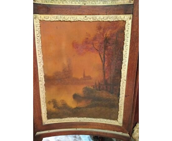 French Transition style display cabinet with 1800s Vernis-Martin paintings
