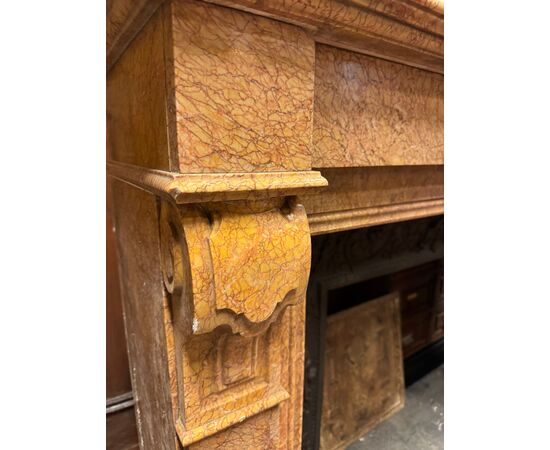 CHM892 - Antique fireplace in Siena Yellow marble, 19th century, dimensions cm L 146 x H 103 x D 3