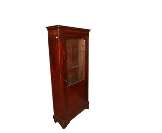 French bookcase display cabinet, Directoire style, mahogany feather, 19th century