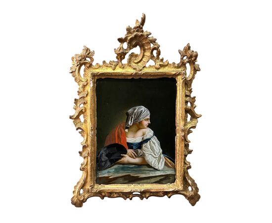 GLASS PAINTING "FEMALE FIGURE" – VENICE 18TH CENTURY