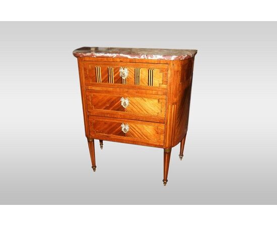 Small French Louis XVI style chest of drawers with marble top, from the 1800s