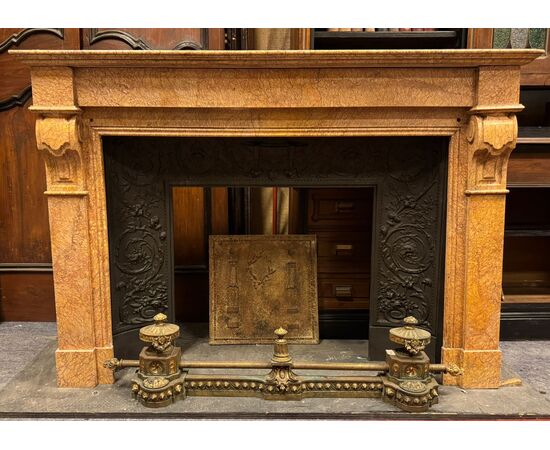 CHM892 - Antique fireplace in Siena Yellow marble, 19th century, dimensions cm L 146 x H 103 x D 3