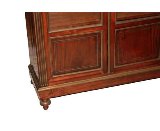 Vetrina Libreria 2 Porte Francese stile Luigi XVI in Legno di Mogano con Ottoni