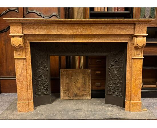 CHM892 - Antique fireplace in Siena Yellow marble, 19th century, dimensions cm L 146 x H 103 x D 3
