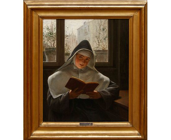 Ferdinando Brambilla (Milan, 1838-1921), Reading Nun