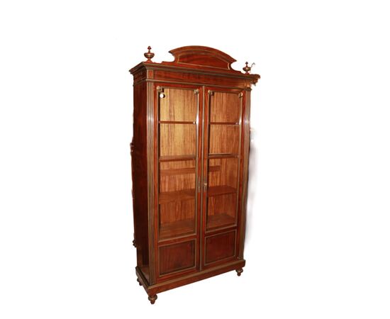 Vetrina Libreria 2 Porte Francese stile Luigi XVI in Legno di Mogano con Ottoni
