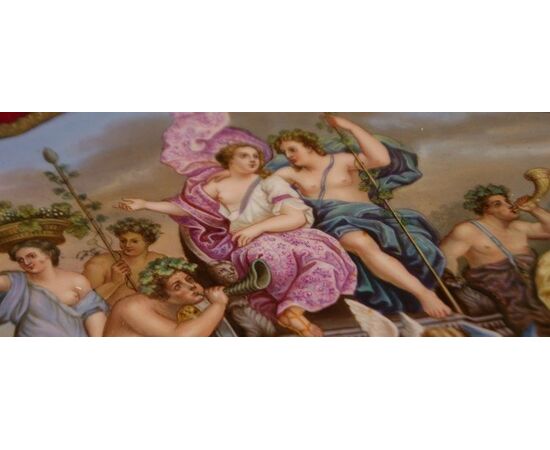 Antico vassoio in porcellana Manifattura Vienna del 1800 con personaggi