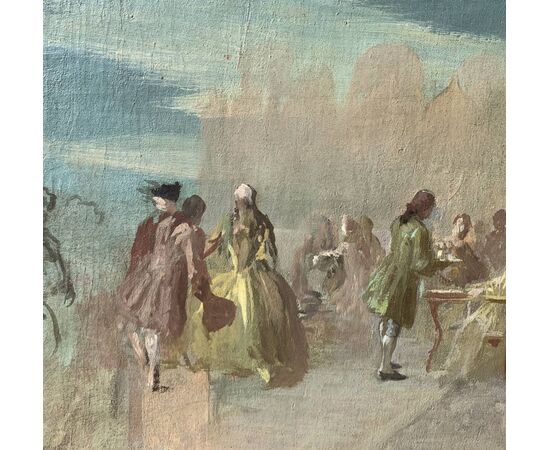 Venetian painter (early 20th century) - Carnival in Venice in Piazza S. Marco.