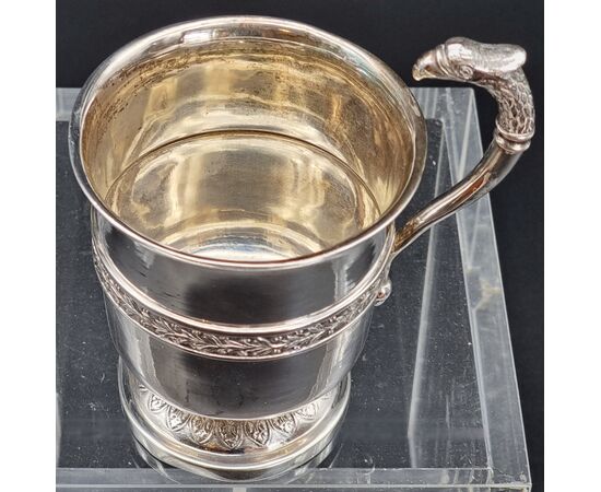 English silver cup with bird of prey head handle, 19th century