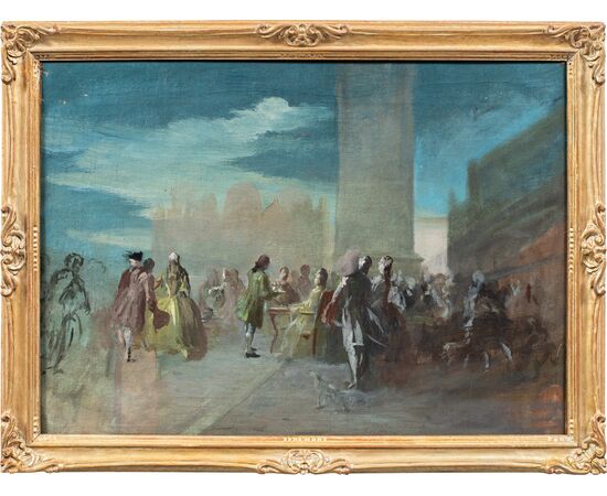 Venetian painter (early 20th century) - Carnival in Venice in Piazza S. Marco.