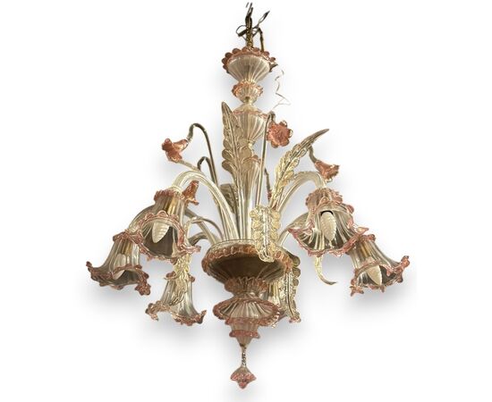 LAMP248 - Elegante lampadario in vetro di Murano, epoca '8/'900, misure diametro cm 80 x H 90