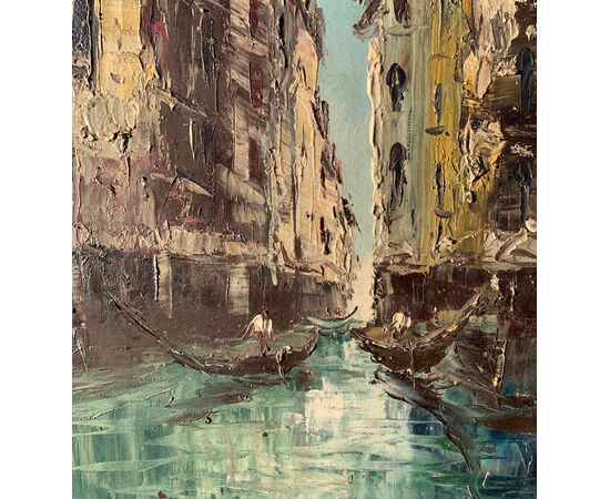 Venetian painter (early 20th century) - View of Venice with canal and gondolas.