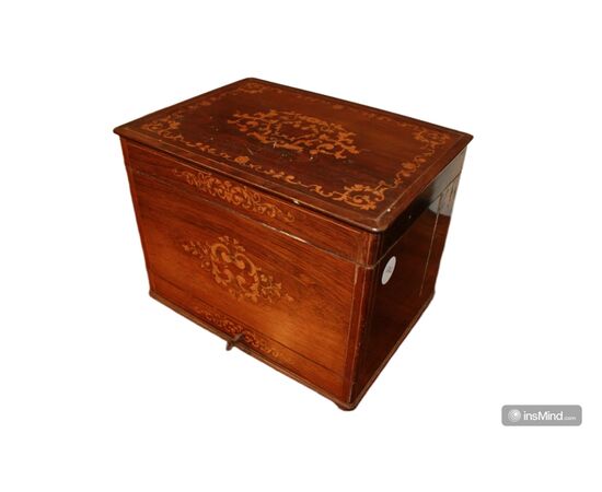 Charles X Style Liquor Box from the 1800s with Inlays, Glasses and Bottles