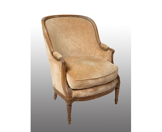 Antique Napoleon III armchair in solid walnut. 19th century period.
