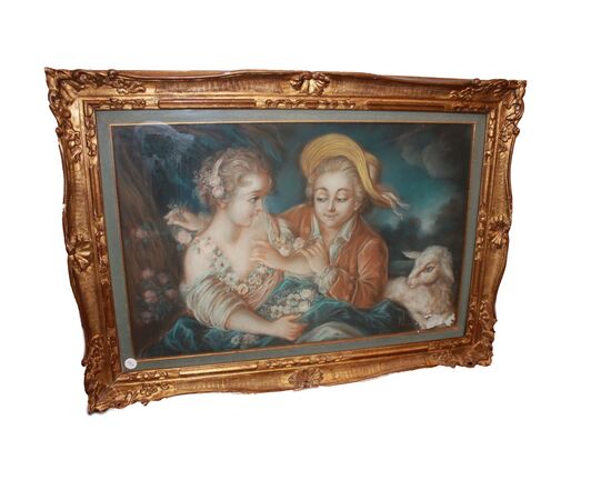 French pastel from the second half of the 1800s depicting characters.