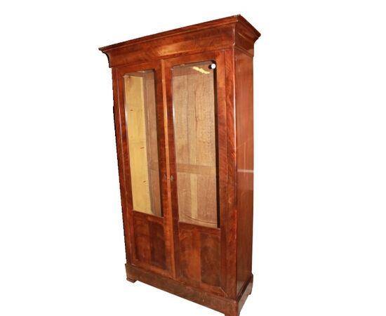 1800s Directory Style Mahogany Feathered Bookcase with 2 Doors