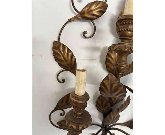 Pair of antique 5-light sconces from the late 19th century with leaf motifs