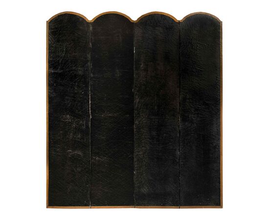 Painted leather screen. Italy, 19th century.