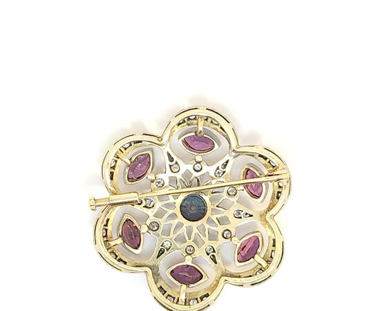 SPILLA IN ORO ARGENTO CON RUBINI ZAFFIRI E DIAMANTI