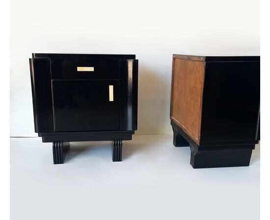 Pair of Art Deco 1930 bedside tables - black lacquered