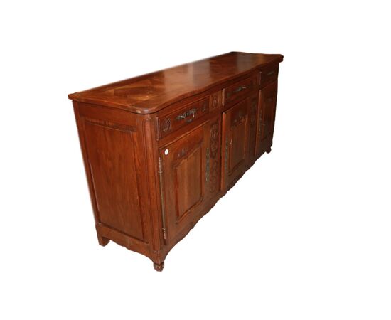 Large late 1800s Provençal sideboard with 3 doors in oak wood