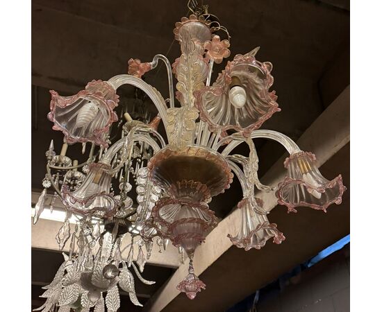 LAMP248 - Elegante lampadario in vetro di Murano, epoca '8/'900, misure diametro cm 80 x H 90