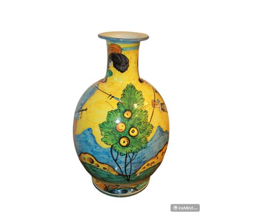 Vaso del XX secolo in ceramica dipinta con Personaggi "cavalieri"