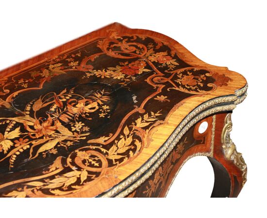 Tavolino da Gioco Francese Stile Luigi XV Riccamente Intarsiato del 1800