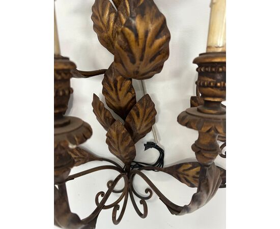 Pair of antique 5-light sconces from the late 19th century with leaf motifs