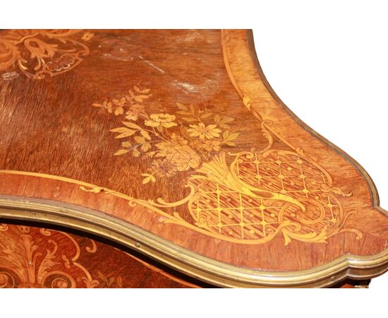 Inlaid Louis XV style triangular table from the 1800s