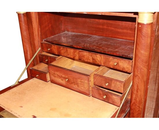 19th century Empire style mahogany feather secretaire with doors
